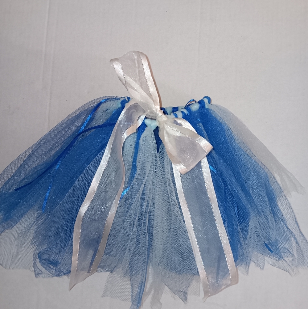 Tutu Blue White Ribbon Adjustable Tulle Skirt Toddler Size